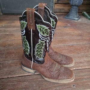 Men's Ariat Brown/Green/White Rough Out Leather Western Cowboy Boots 10.5D